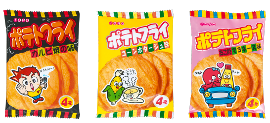 カルビ焼の味／コーンポタージュ味／たこ焼マヨネーズ味